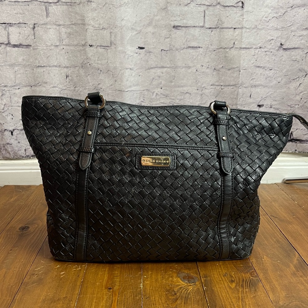 Cole Haan Black Woven Leather Tote